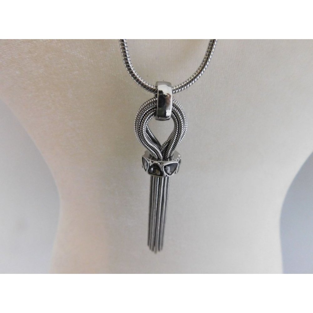 Vintage Statement Long Necklace Pendant Silver Plated Rhinestone Jewelry Fringe